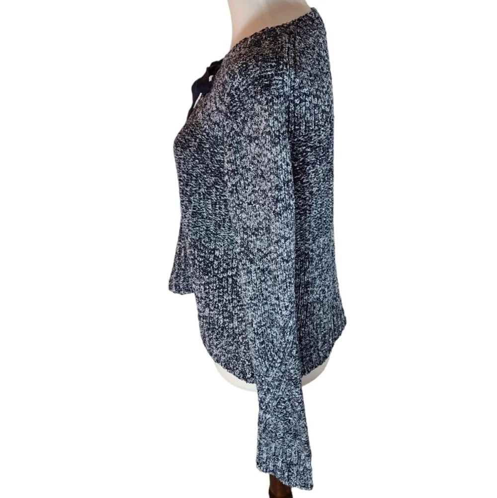 White + Warren Cotton Knit Sweater Blue & White Bow Tie Feminine xSMALL Preowned